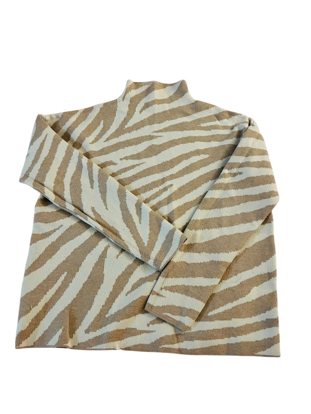 Tahari Woman Beige and Cream Zebra Print Turtleneck Sweater